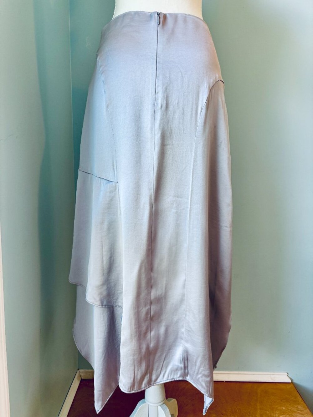 Express Silver Gray Sateen Ruffle Side Maxi Skirt - Petite Small - Picture 3 of 4